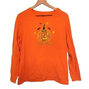 Halloween Trick Or Treat Orange Sparkle Shirt Size Large